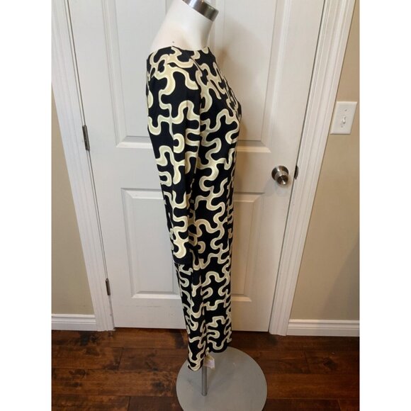 J.McLaughlin Black Tan Wavy 3/4 Sleeve Shift Dress, Size M - Picture 2 of 5